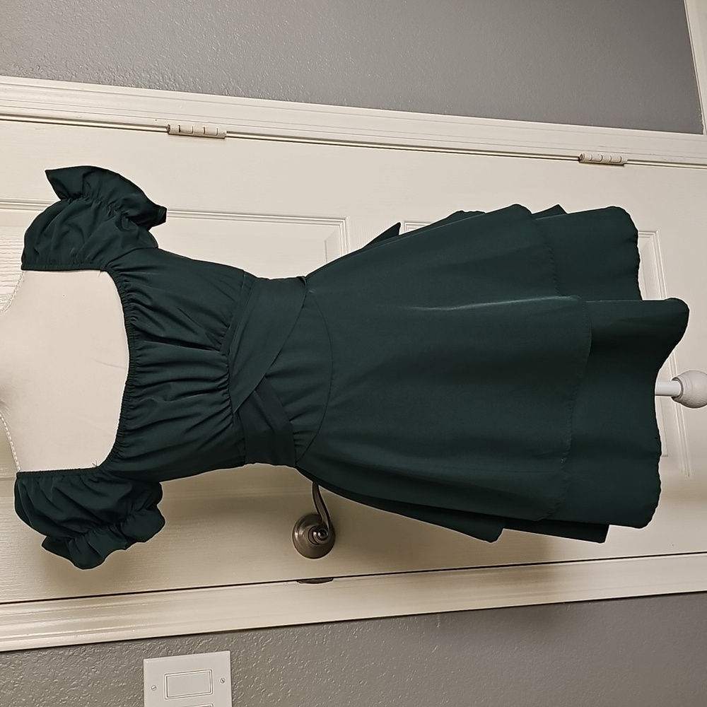 Green Boho Ruffle mini dress.